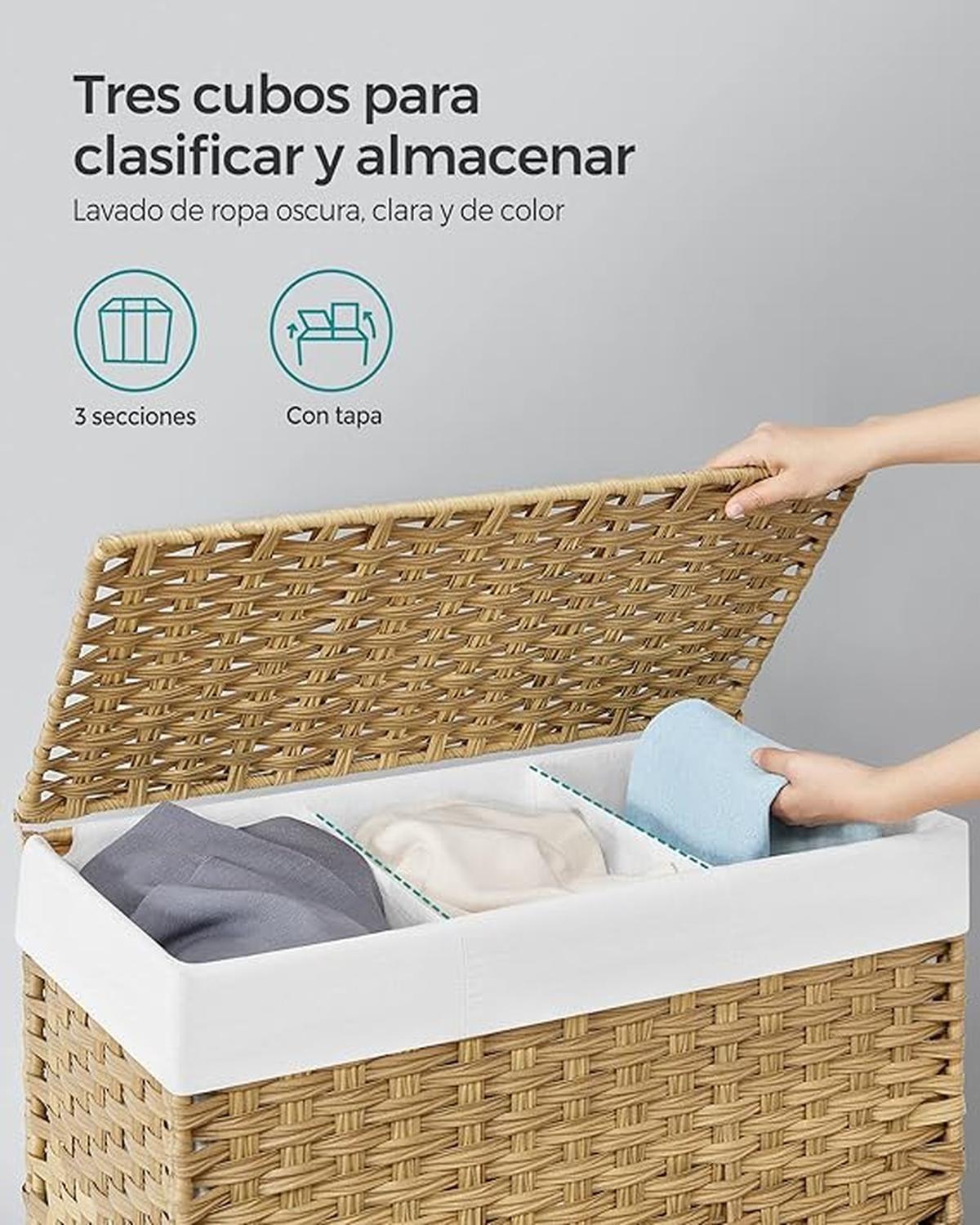 Canasto Carrito Lavandería Para Ropa Bambu + Ruedas Plegable-2