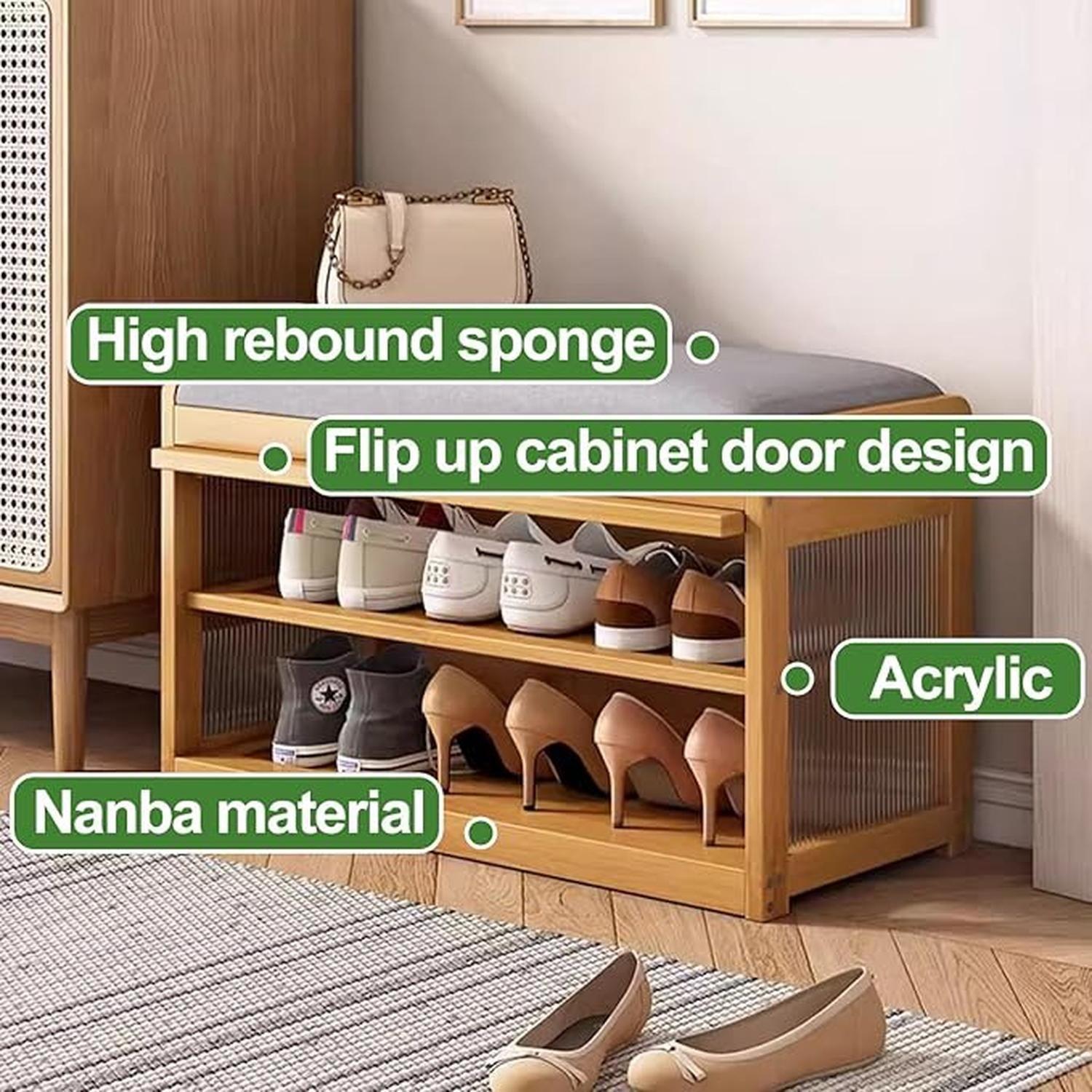 Zapatero De Bambu Con Asiento Y Puerta-2