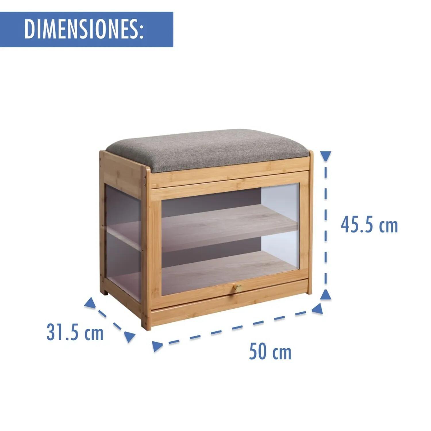 Zapatero De Bambu Con Asiento Y Puerta-3