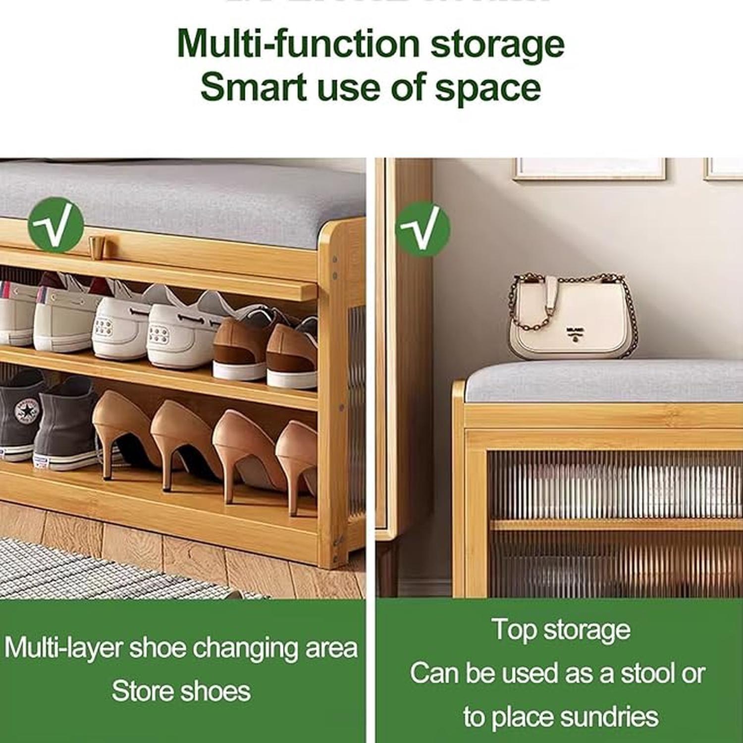 Zapatero De Bambu Con Asiento Y Puerta-4