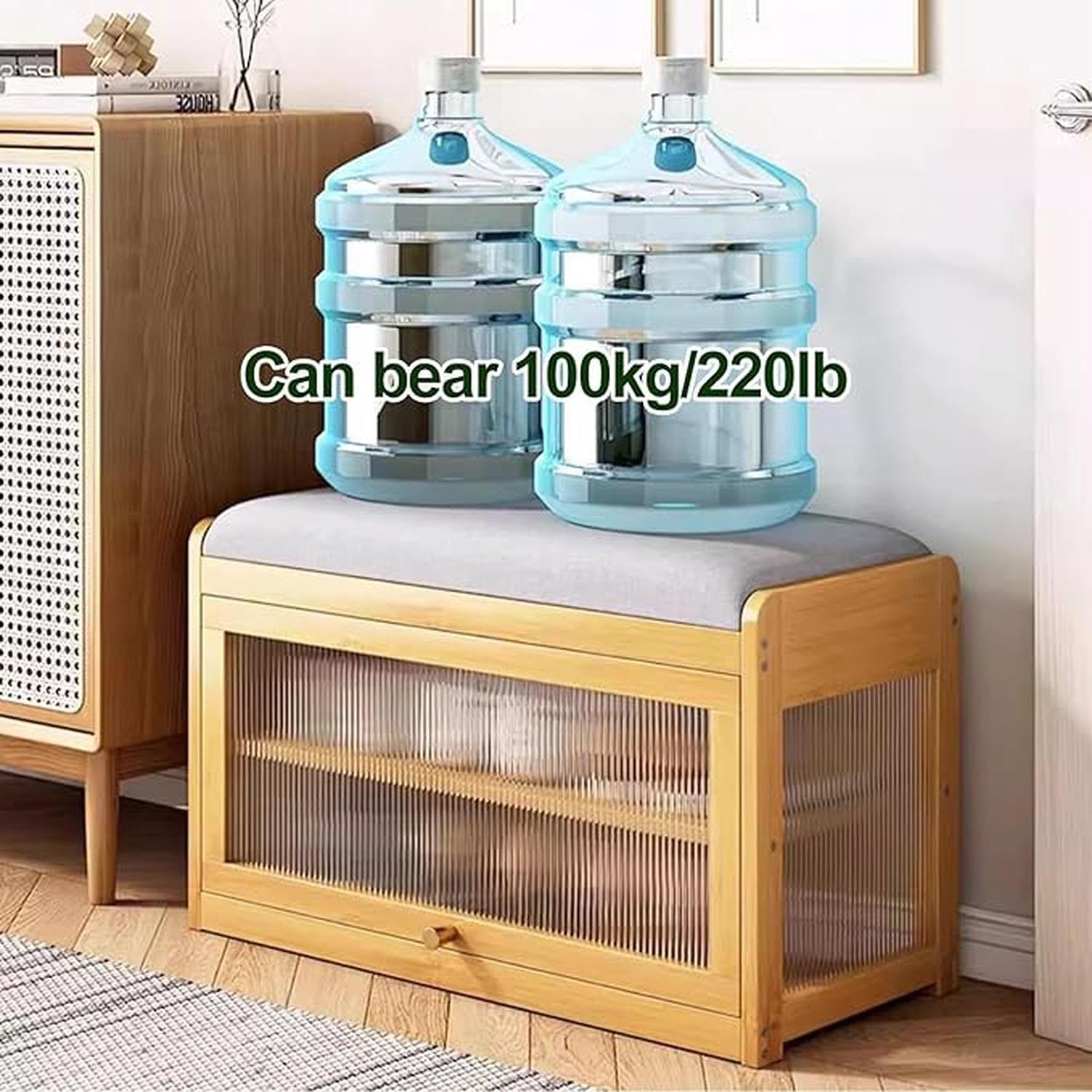 Zapatero De Bambu Con Asiento Y Puerta-5