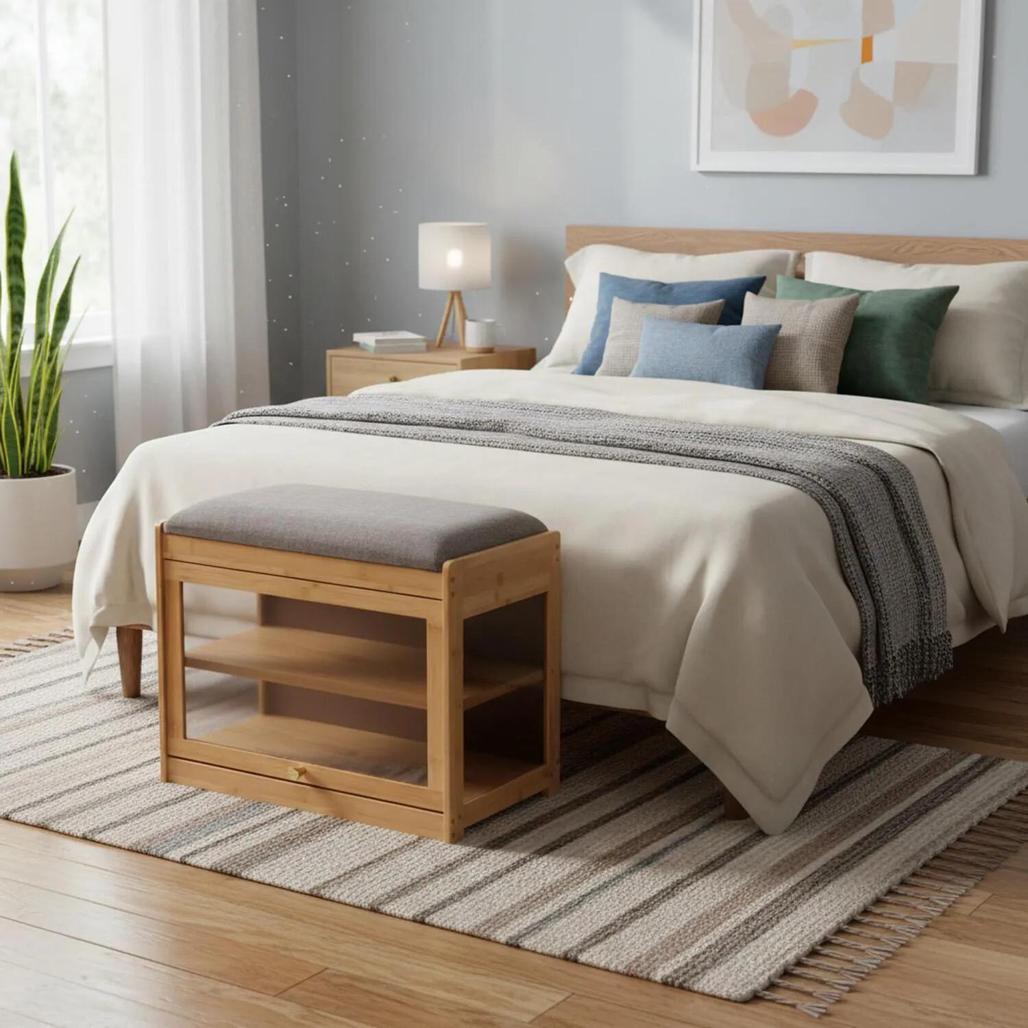 Zapatero De Bambu Con Asiento Y Puerta-6