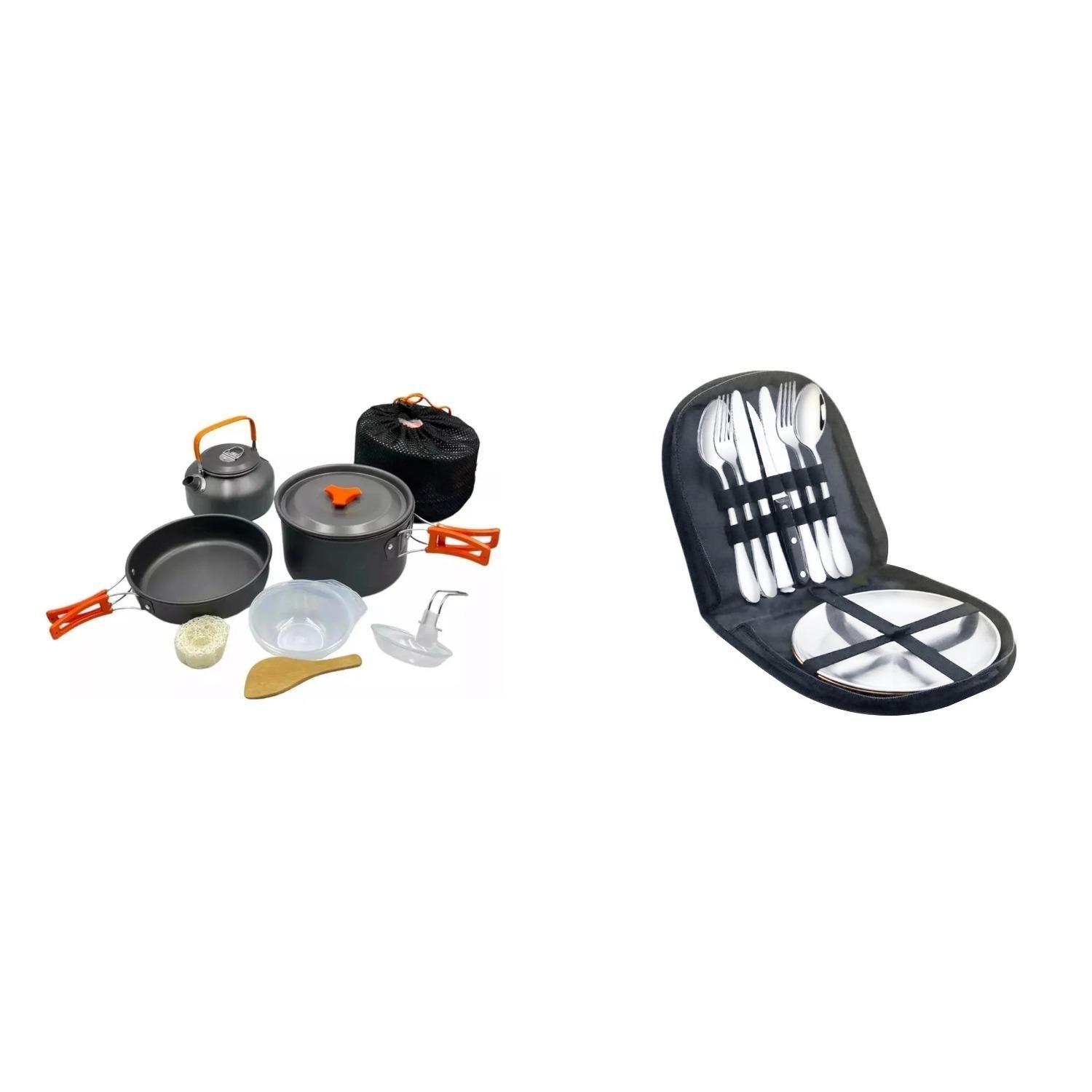 Set Ollas Camping 10 Piezas + Set Picnic Cubiertos 10 Piezas-0