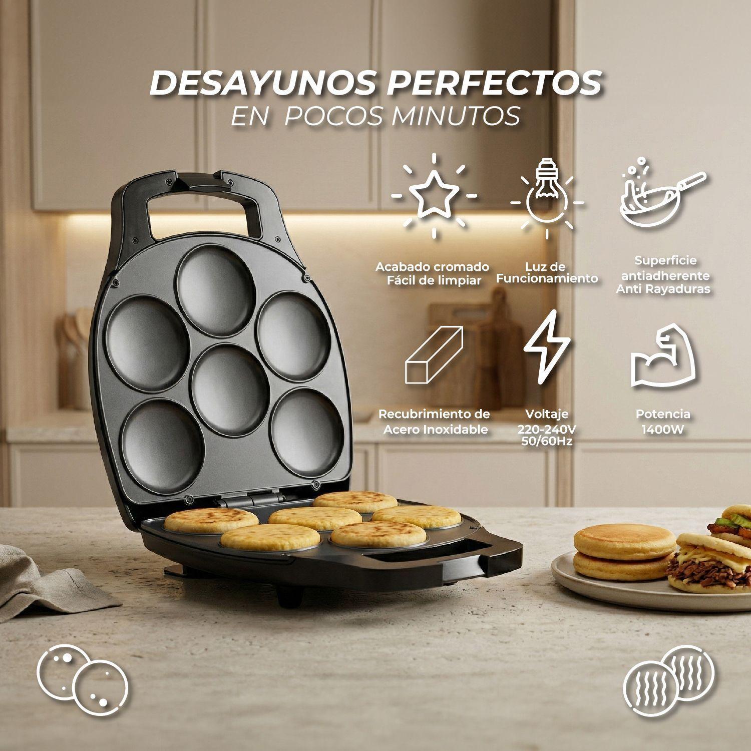 Máquina de Arepas y Panqueques Antiadherente Gourmet Press 6 en 1-3