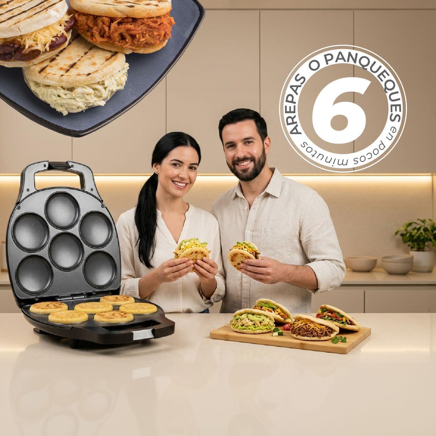 Máquina de Arepas y Panqueques Antiadherente Gourmet Press 6 en 1-4