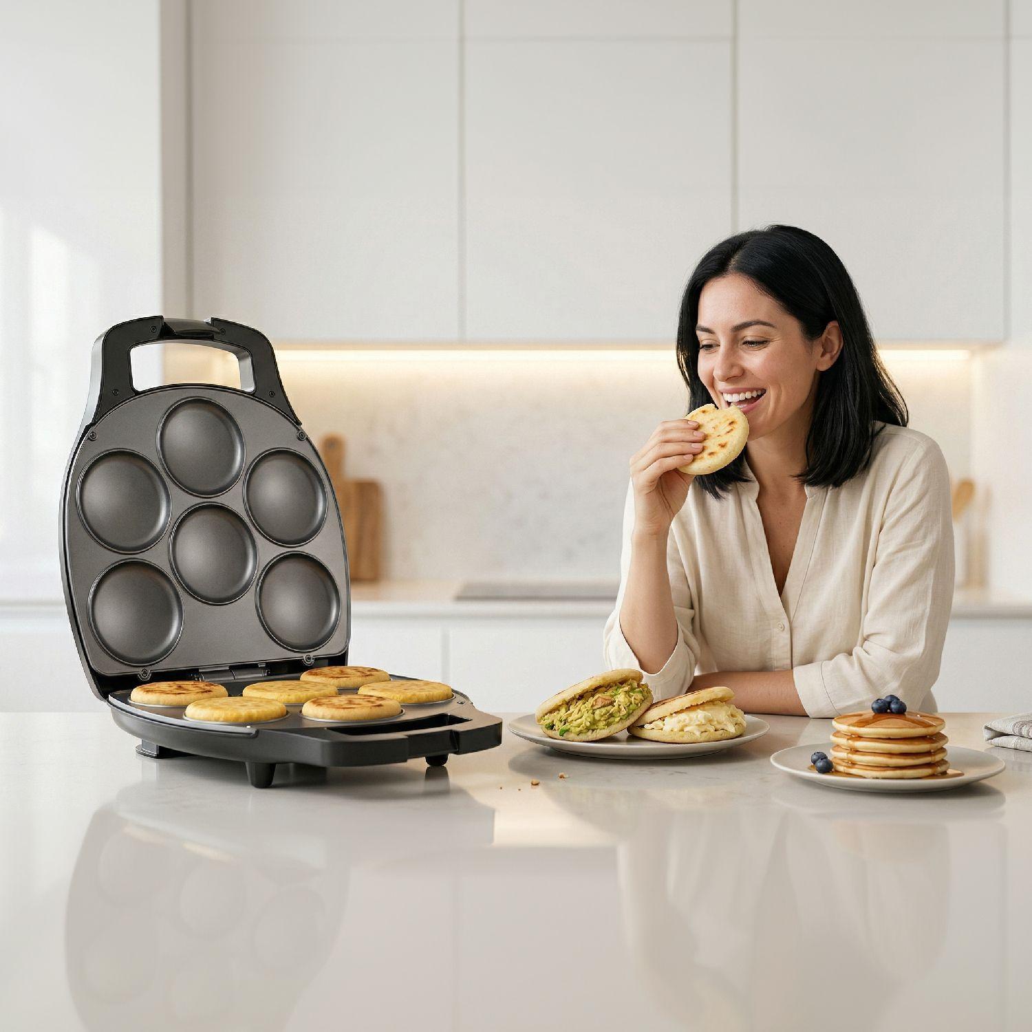 Máquina de Arepas y Panqueques Antiadherente Gourmet Press 6 en 1-6