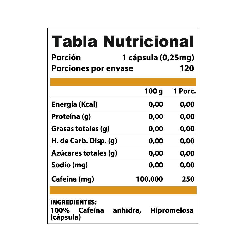 Cafeína Chronos 100% 250 Mg. 120 Cáps. Winkler Nutrition-1