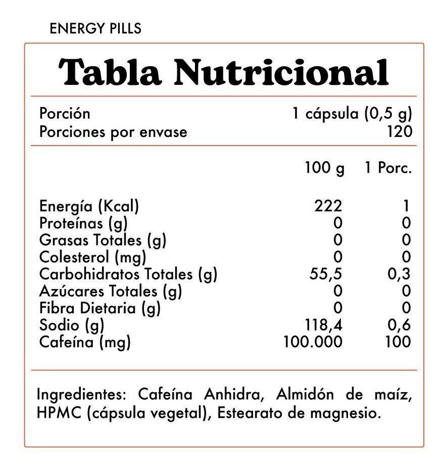 Cafeína 100mg Energy Pills 120 Cápsulas-1