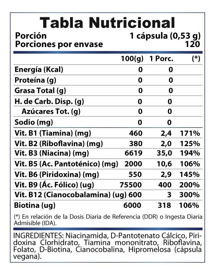 Complejo B B1-b2-b3-b5-b6-b7(biotina)-b9-b12 120caps 4 Meses-1