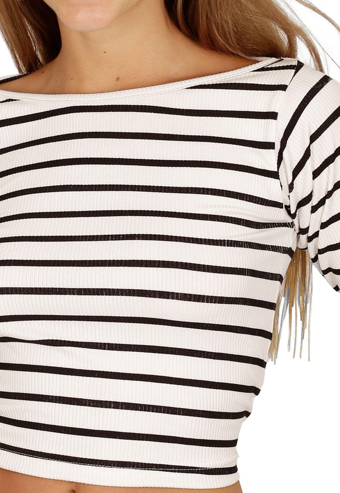 Polera Almendra I Blanca Rayas Negras Divino Jeans-2