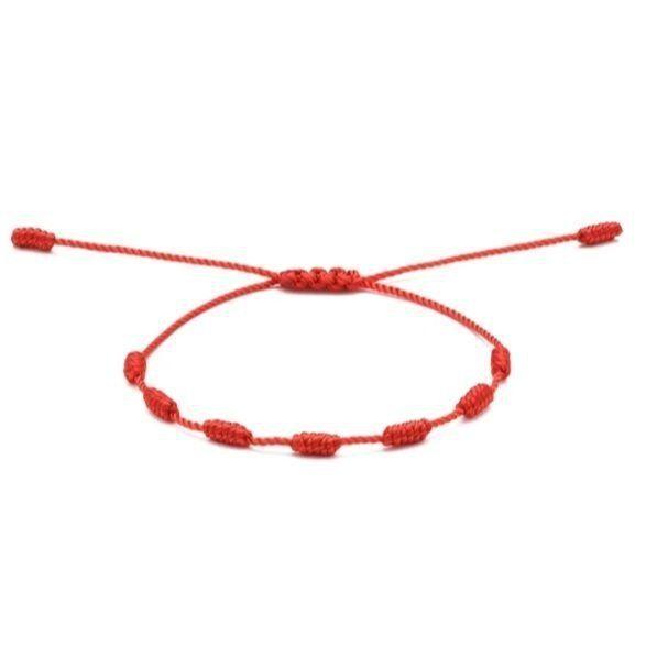 Pulsera 7 Nudos en Hilo Rojo-2