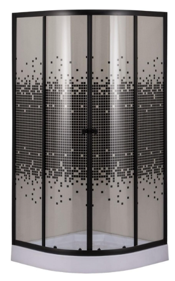 Shower Door 90x90x195 cm Curvo Mosaico Negro-1