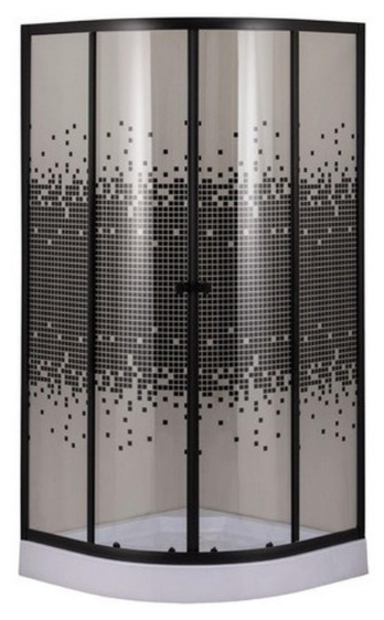 Shower Door Receptaculo 80x80 Curvo Mosaico Negro-1