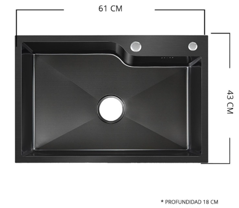 Lavaplatos Empotrado simple 61x43x20cm negro Paolino-2
