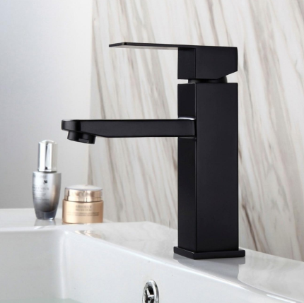 Llave Monomando Lavatorio Cuadrada Inox Negro-1