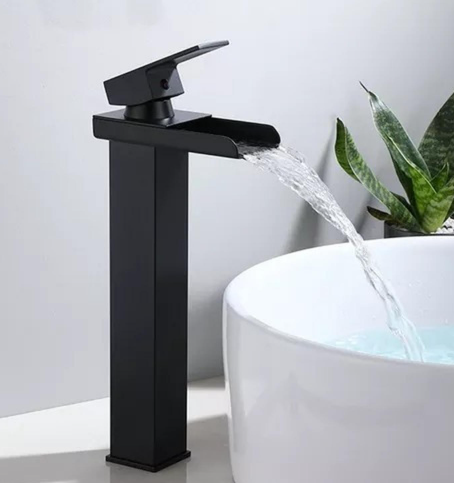 Llave Monomando Lavamanos Lavatorio Alta Cascada Negro-1
