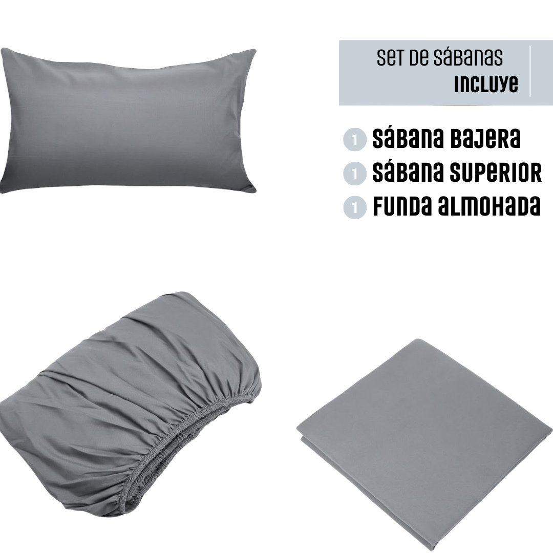 Juego de Sábanas Algodón Gris 300 Hilos 1 Plaza-6