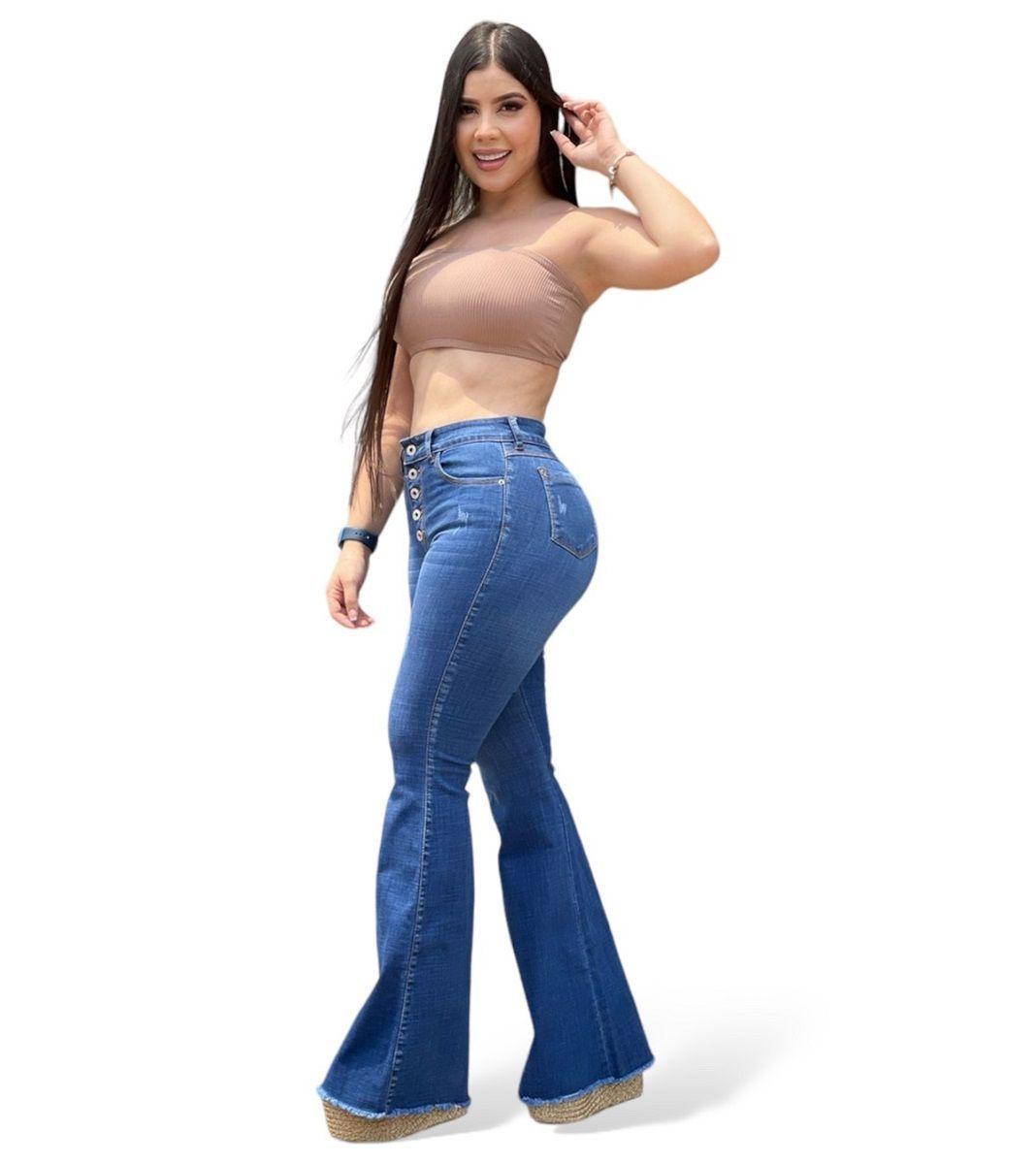 Jeans Flare Mujer Tiro Alto Azul -2