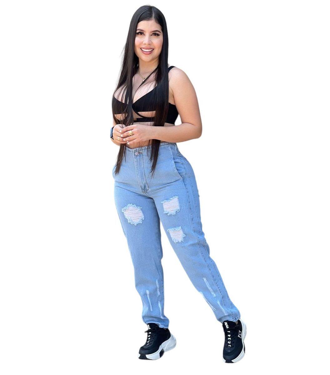 Jeans Mom Tiro Alto Azul Claro Colombiano-2