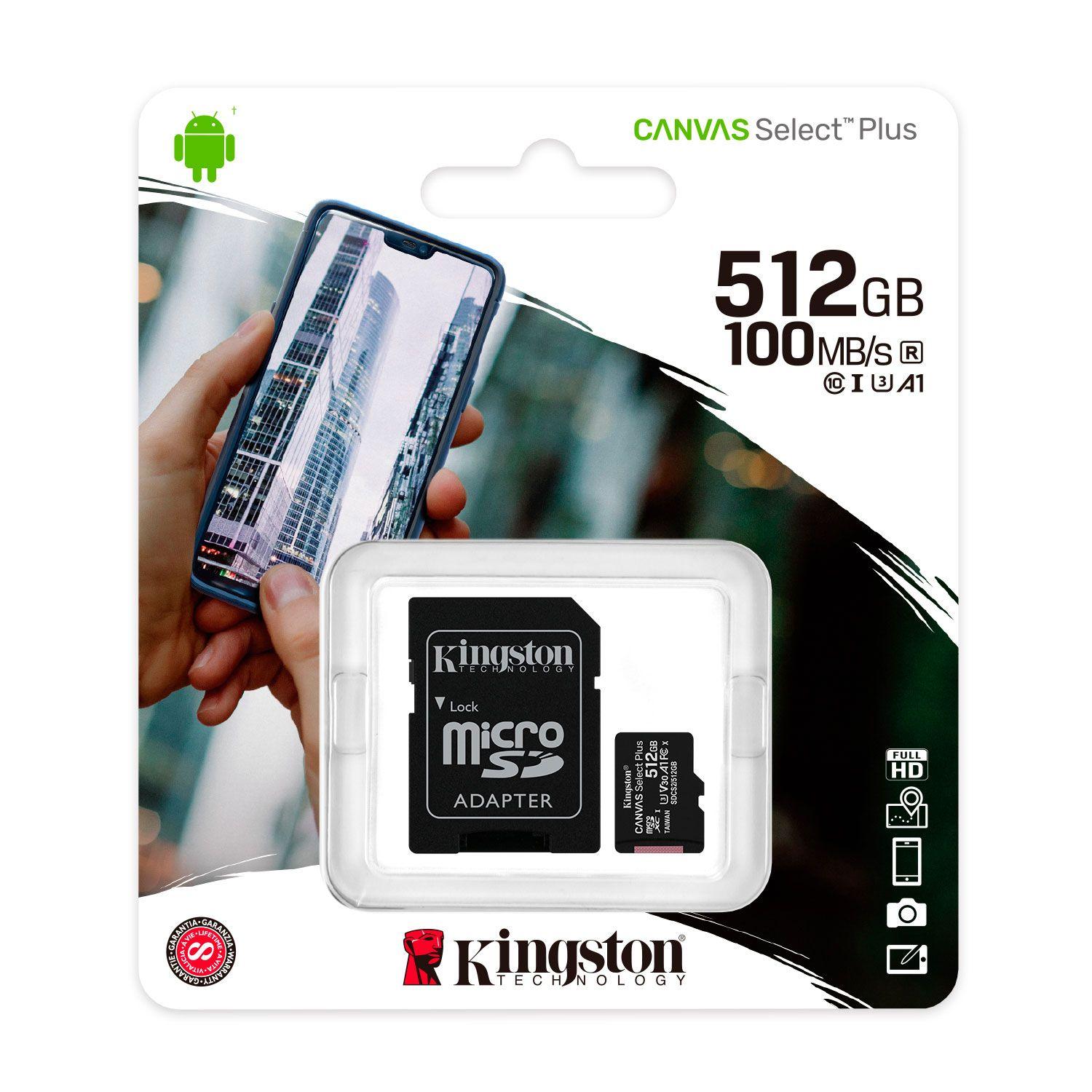 Memoria MicroSD 512GB Kingston Canvas Select Plus + Adap. SD-2