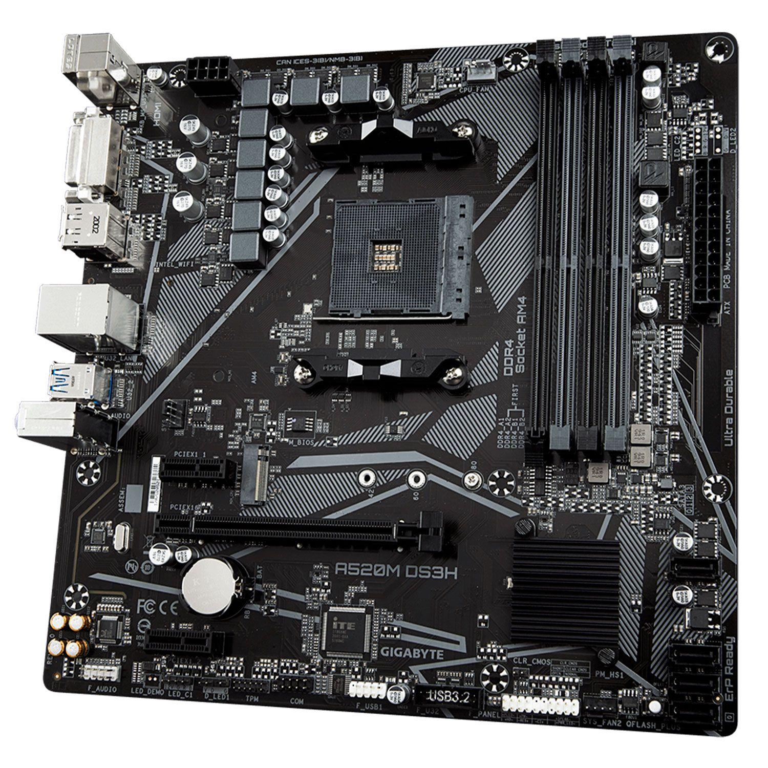 Placa Madre Gigabyte A520M DS3H ATX AM4 Ryzen HDMI DVI-D-0