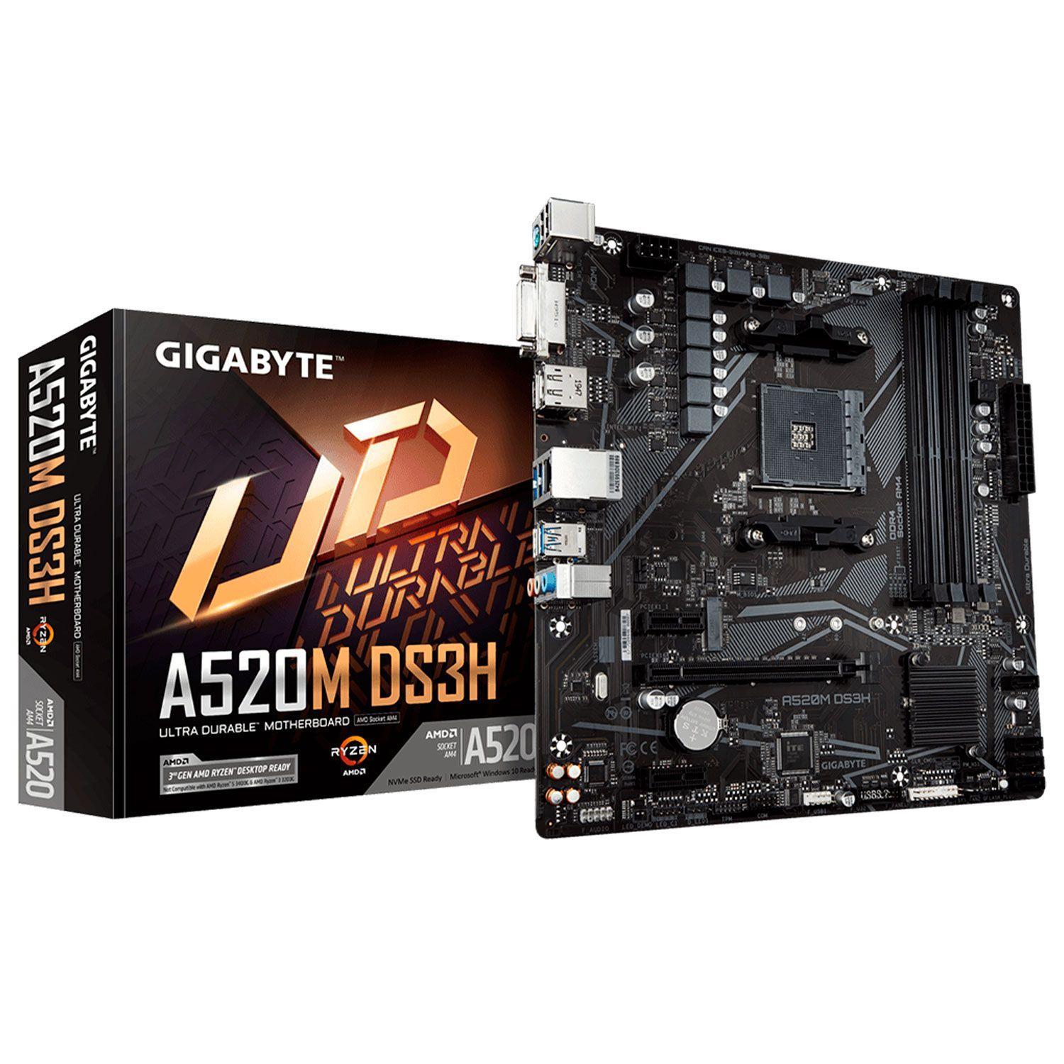 Placa Madre Gigabyte A520M DS3H ATX AM4 Ryzen HDMI DVI-D-1