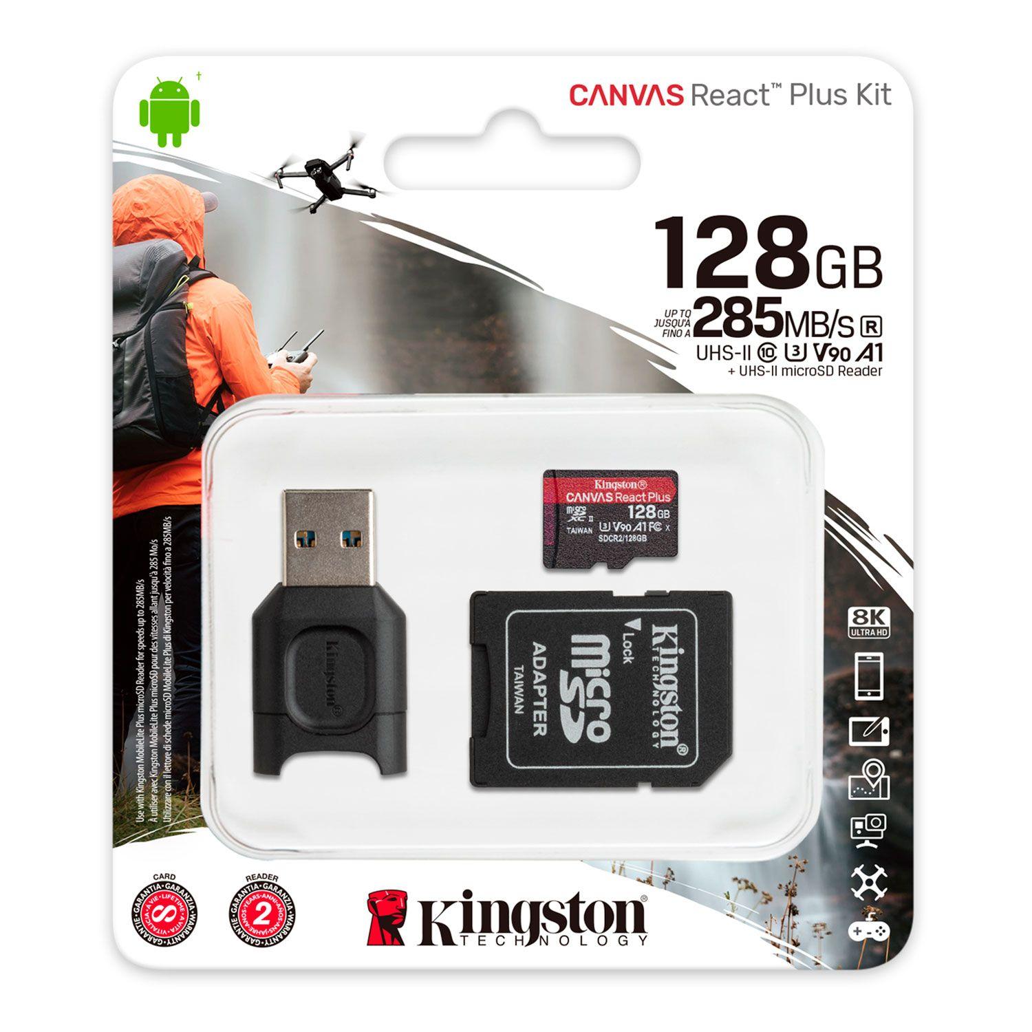 Tarjeta Memoria Kingston Canvas React Kit 128GB + MicroSDXC-0