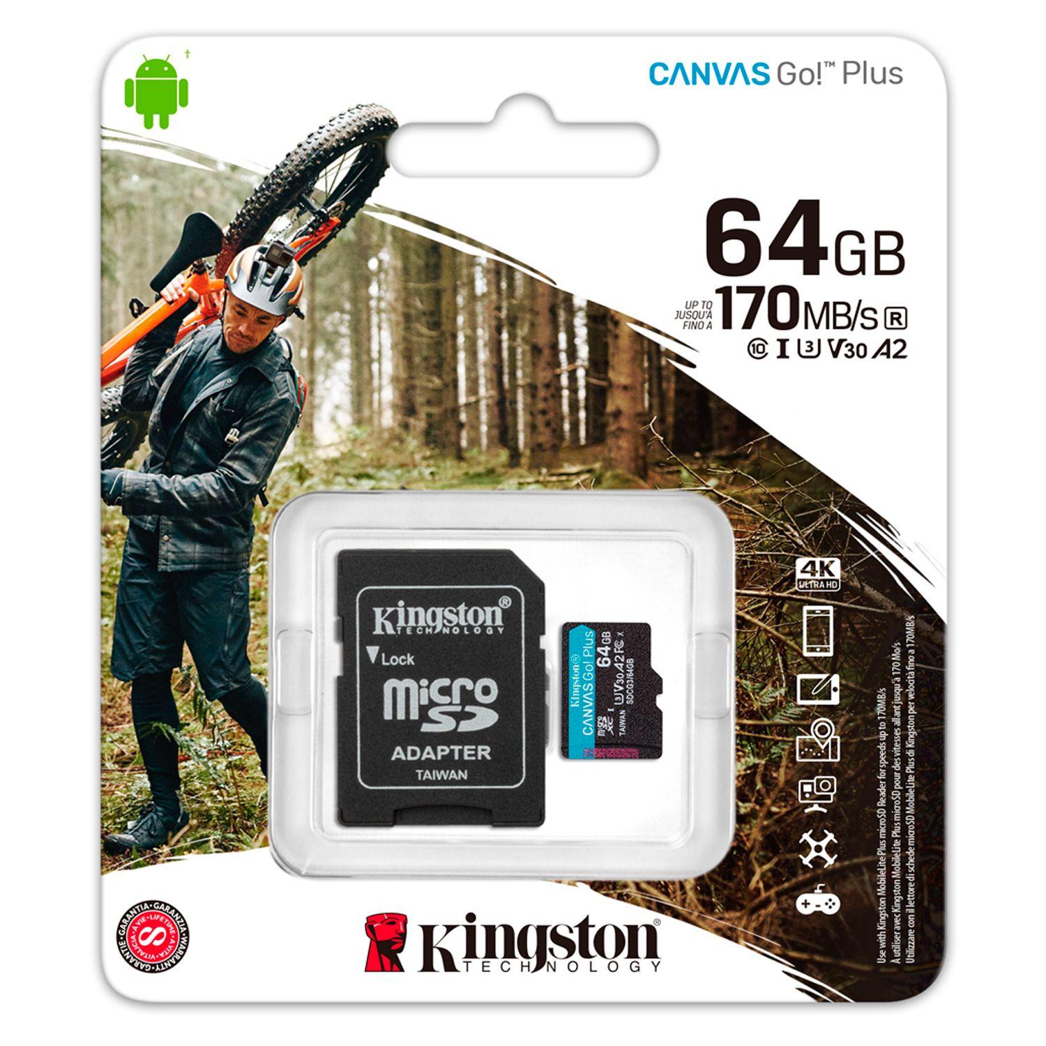 Tarjeta De Memoria MicroSD 64GB Kingston Canvas Go Plus 4K-2
