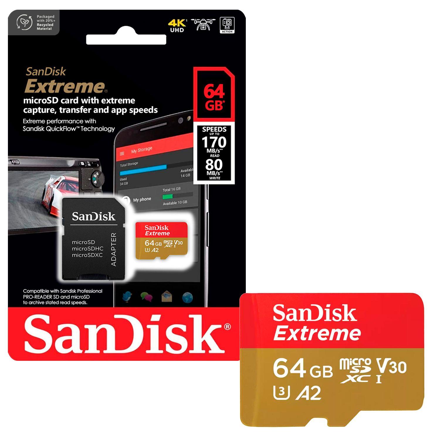 Tarjeta de Memoria MicroSD SanDisk 64GB + Adaptador 170MB/s-0