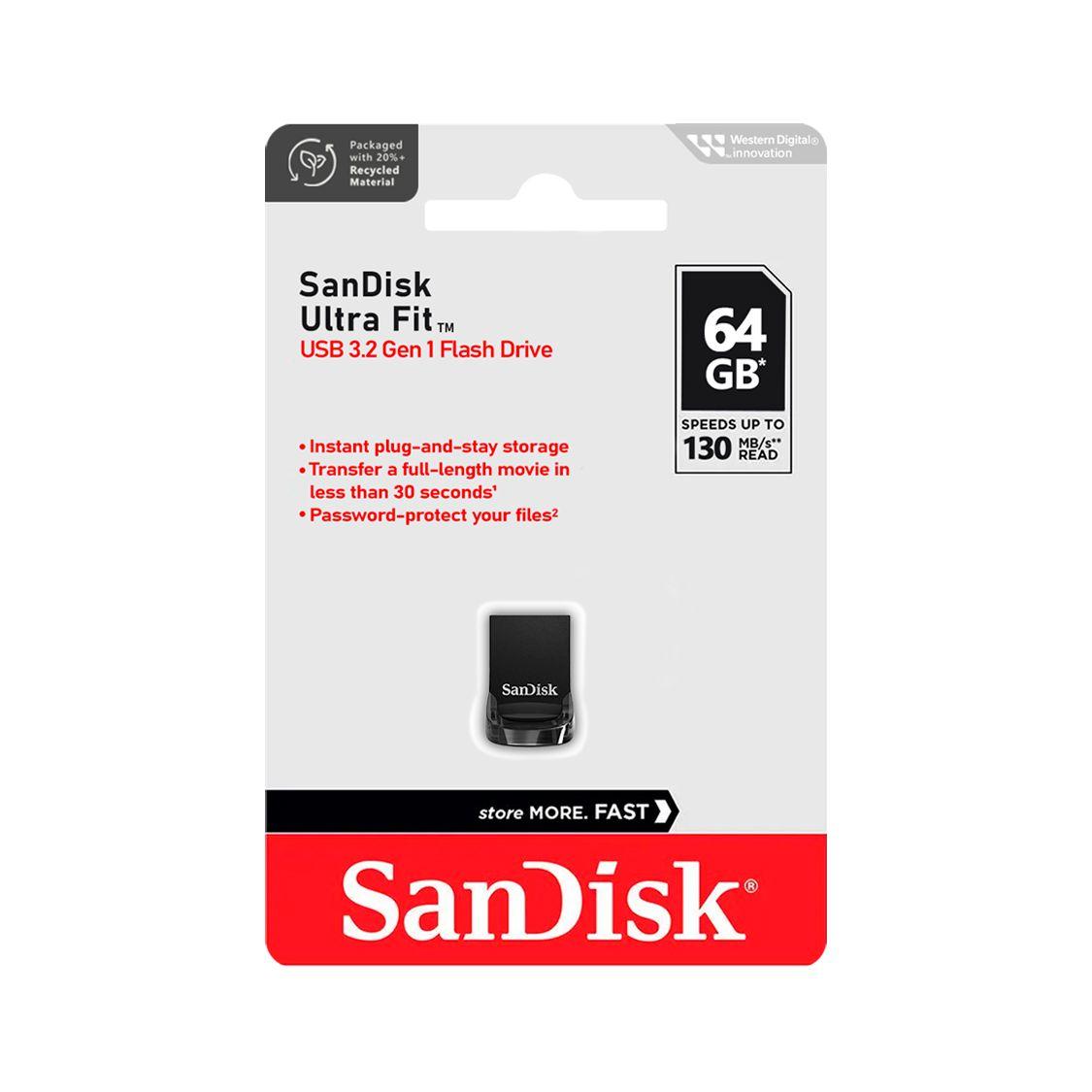 Pendrive SanDisk USB 3.2 64GB Ultra Fit 130MB/s Mac Windows-5