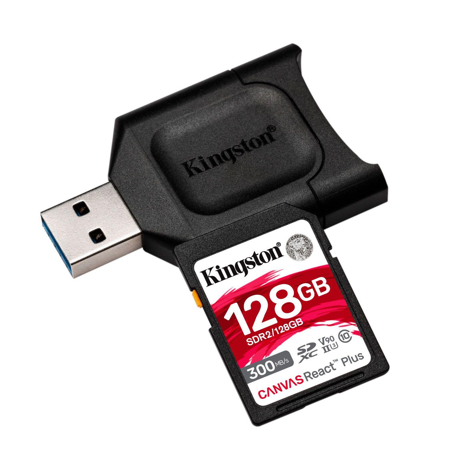 Tarjeta Memoria SD Kingston Canvas React Kit 128GB+Adap. USB-1