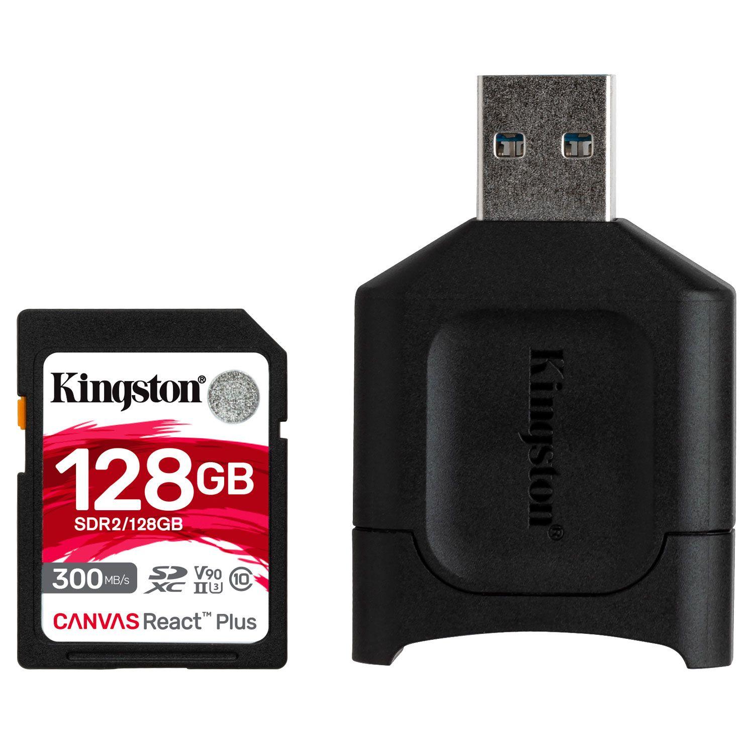 Tarjeta Memoria SD Kingston Canvas React Kit 128GB+Adap. USB-2