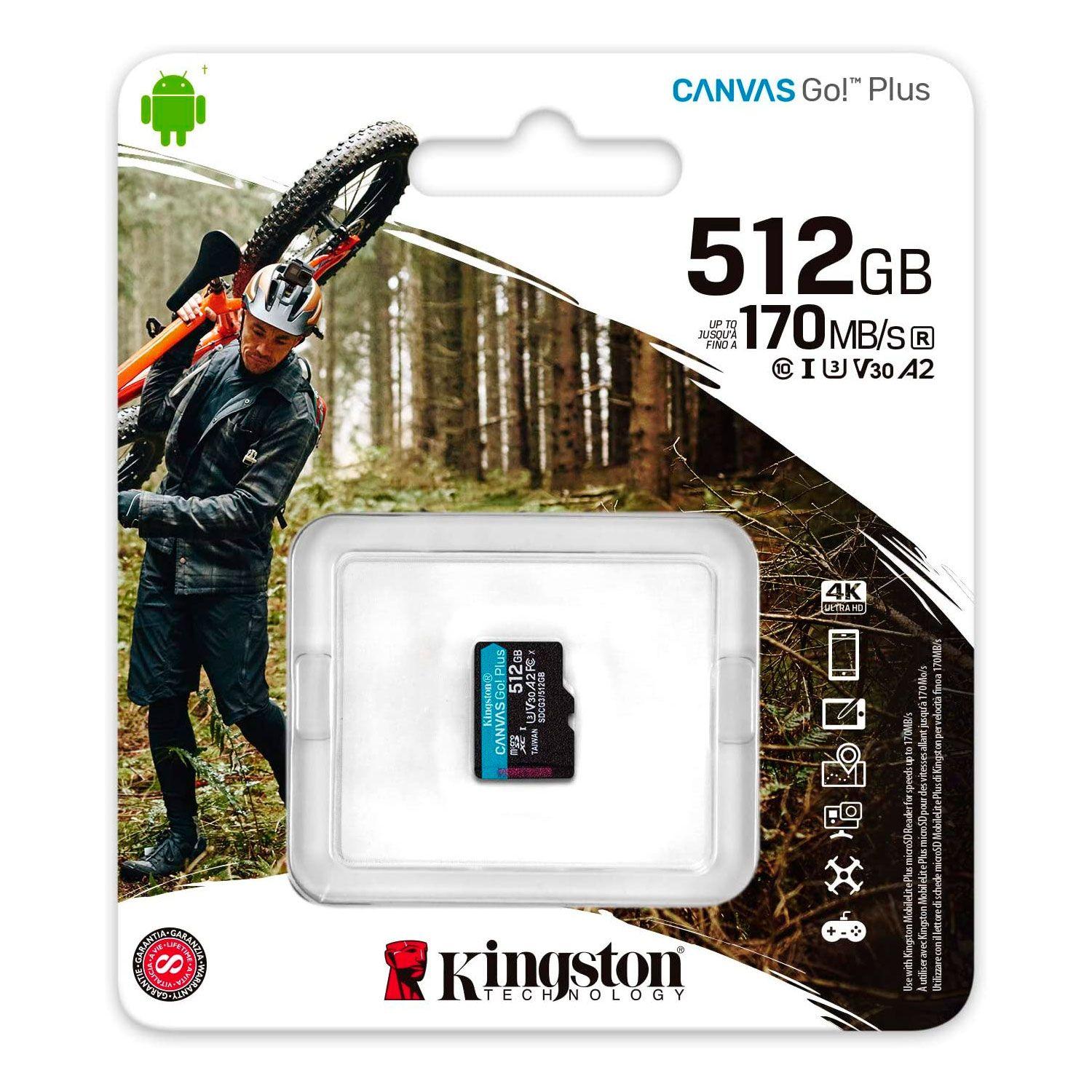 Tarjeta MicroSD Kingston Canvas Go! Plus 512GB SDCG3/512GBSP-2