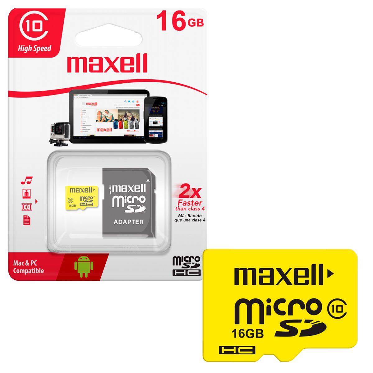 Tarjeta de memoria MicroSD 16GB Maxell + Adaptador 90MB/s-0