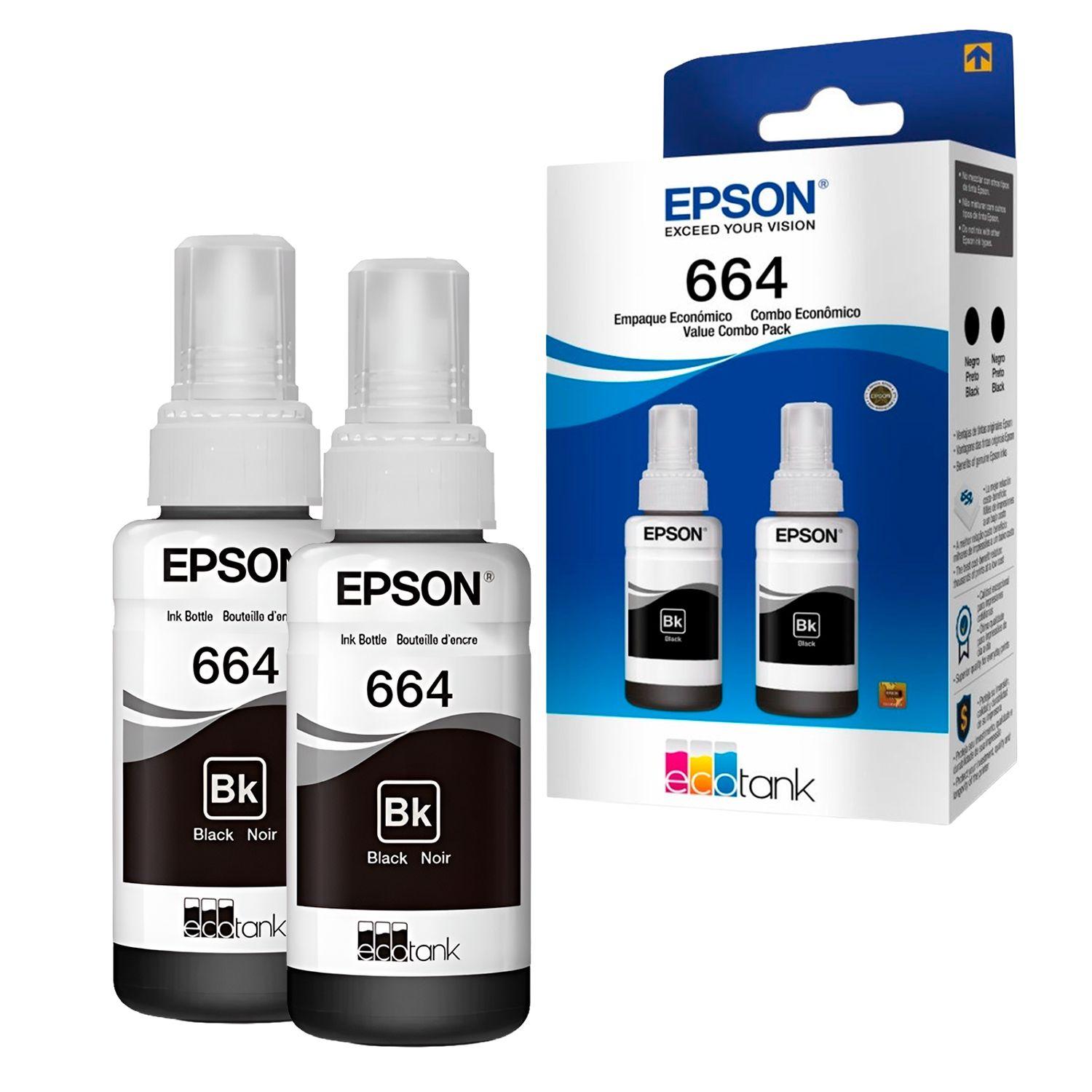 Pack 2 Botellas Tinta Epson T664 Color Negro 70ml 4000 pag-0