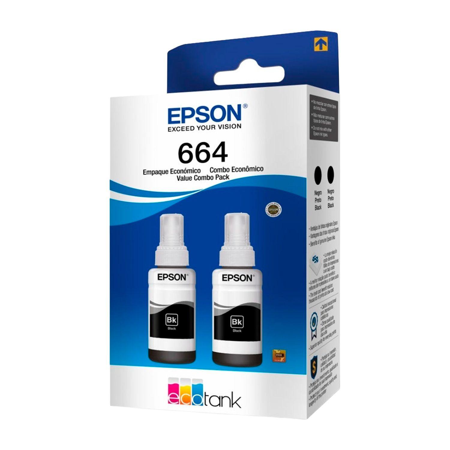 Pack 2 Botellas Tinta Epson T664 Color Negro 70ml 4000 pag-1