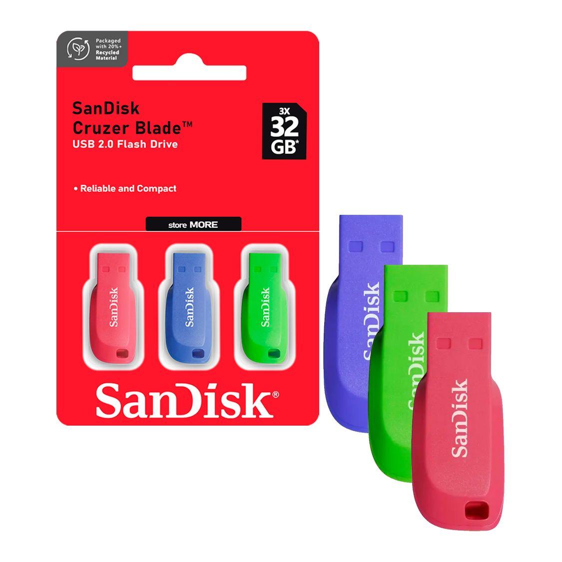 Triple Pack Pendrive SanDisk USB 32GB Cruzer Blade 150MB/s-0