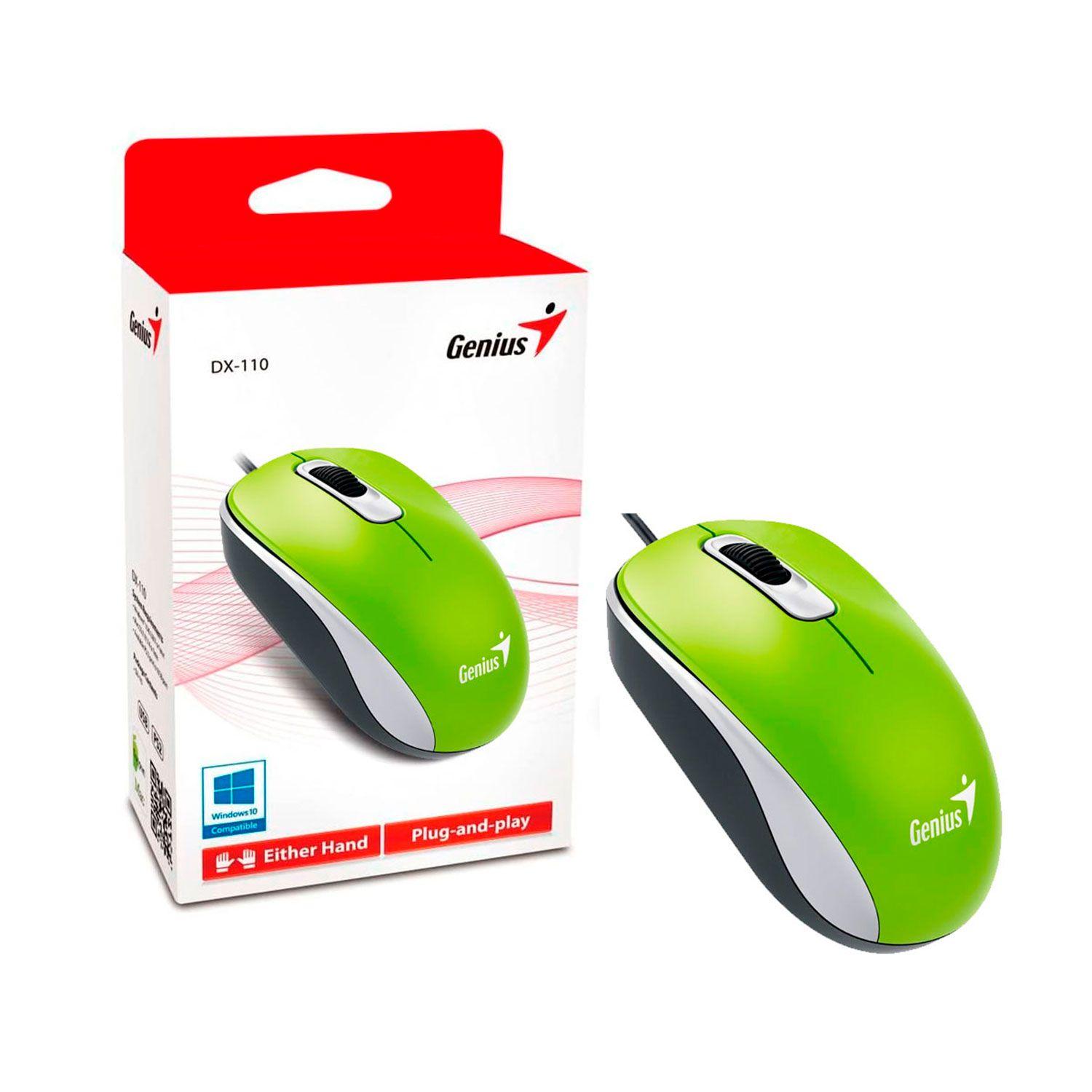 Mouse Genius Dx-110 Usb Óptico 3 Botones Ambidiestro Verde-1