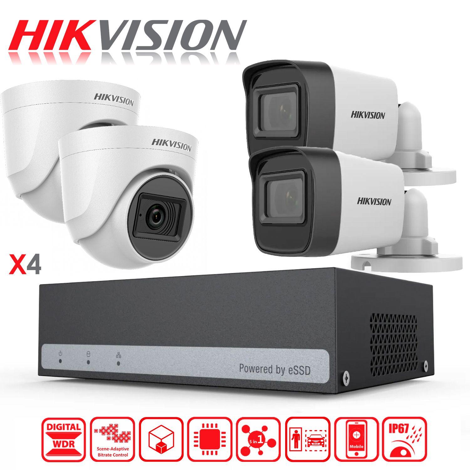 Kit de Camaras de Seguridad + DVR 4CH Hikvision eSSD 300GB-0