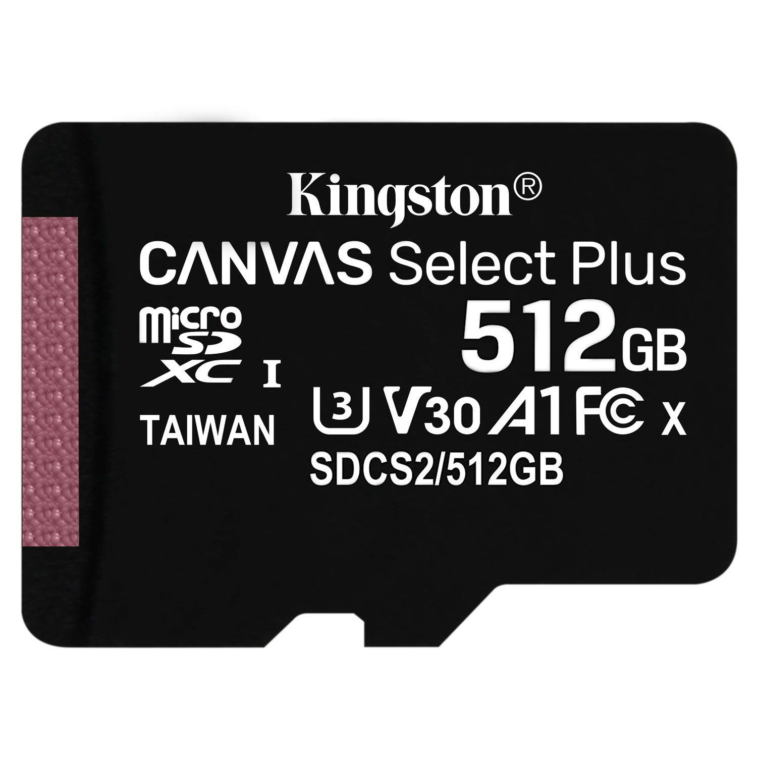 Memoria MicroSD 512GB Kingston Canvas Select Plus + Adap. SD-0
