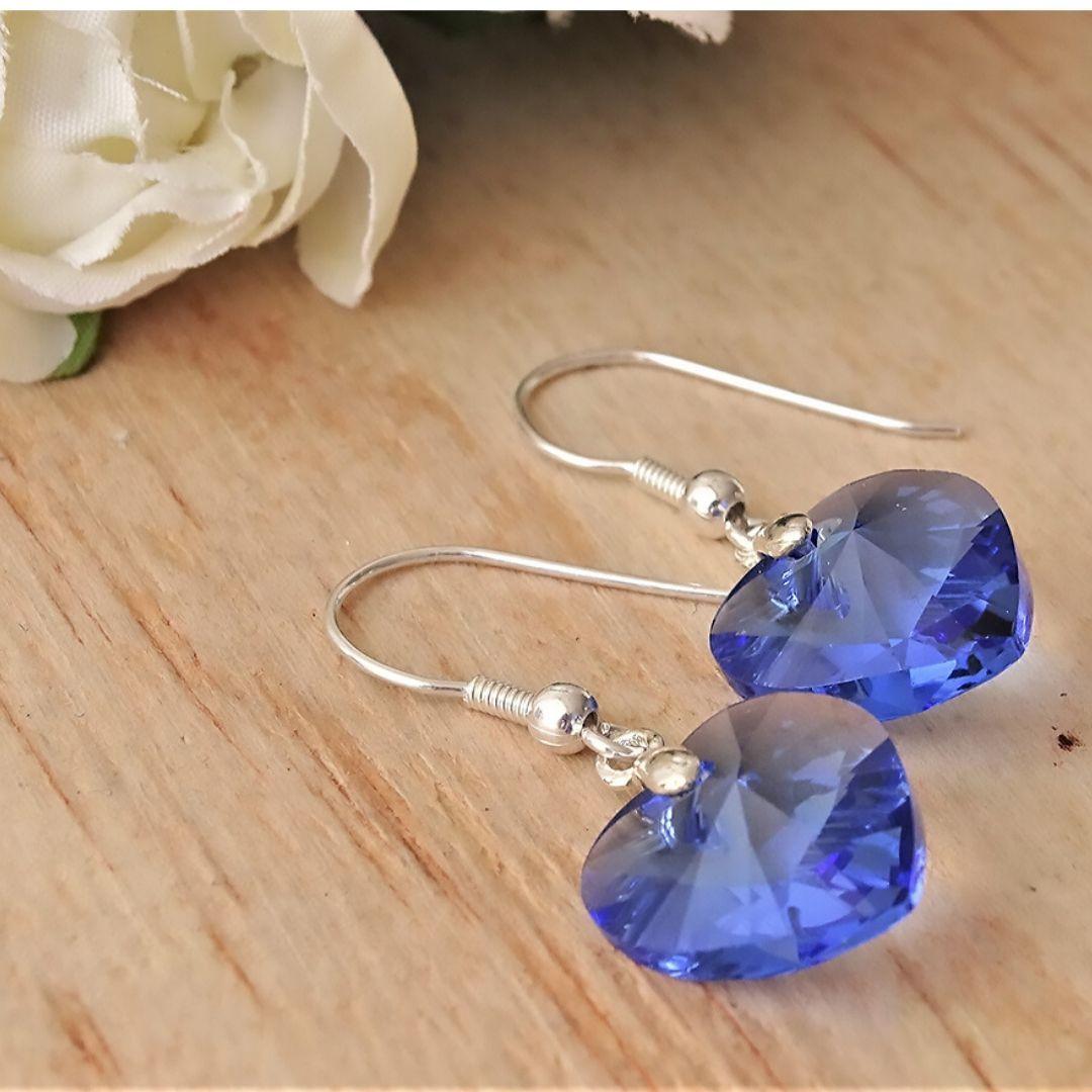 Aros Corazón Con Cristales Azules - MABELITA-2
