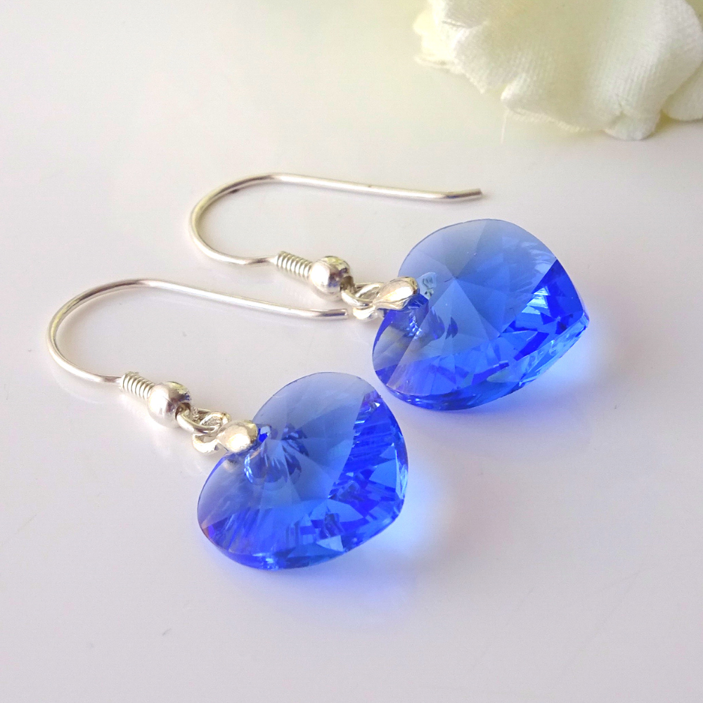 Aros Corazón Con Cristales Azules - MABELITA-1