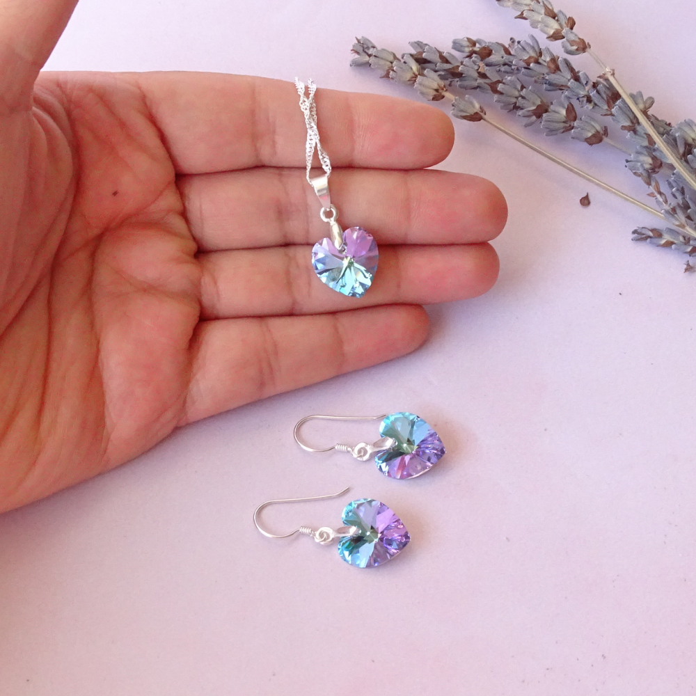 CONJUNTO DE PLATA CORAZONES VIOLETA-3