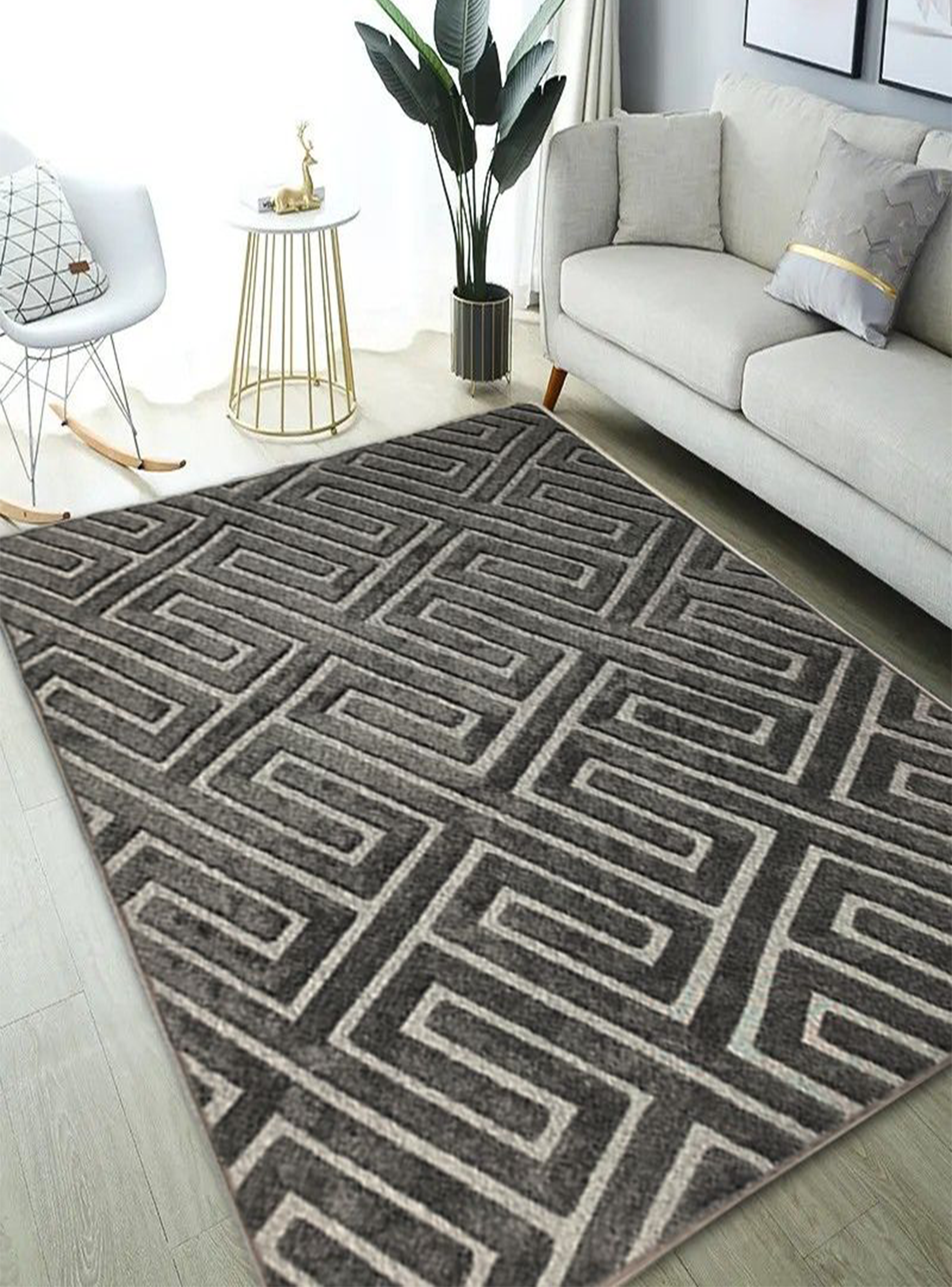 Alfombra Decorativa Jacquard de Diseño Moderno para Living Rectangulos 160x200-0