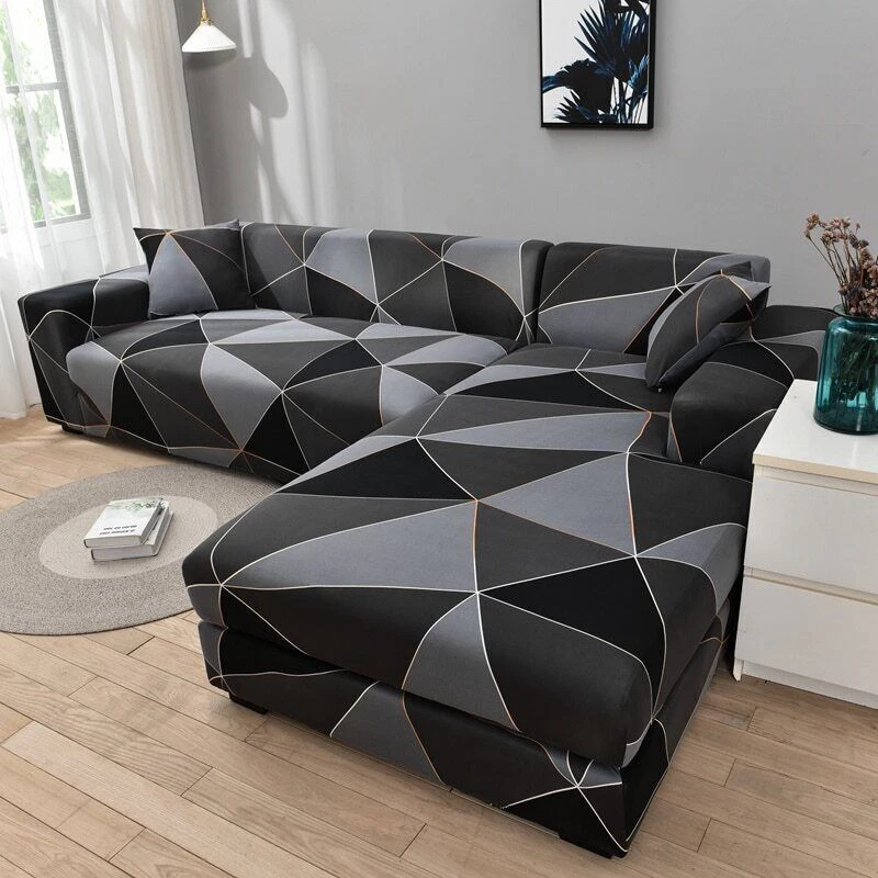Cubre Sillón Liso Espandex Con diseño:TIPO L ABSTRACTO NEGRO-0