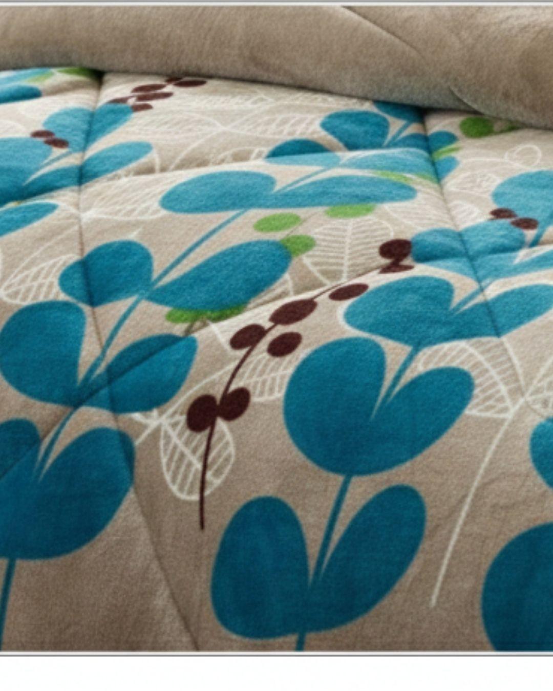 Cobertor Plush Con Chiporro 2 Plazas Extra Suave-Hojas Celestes TF-3