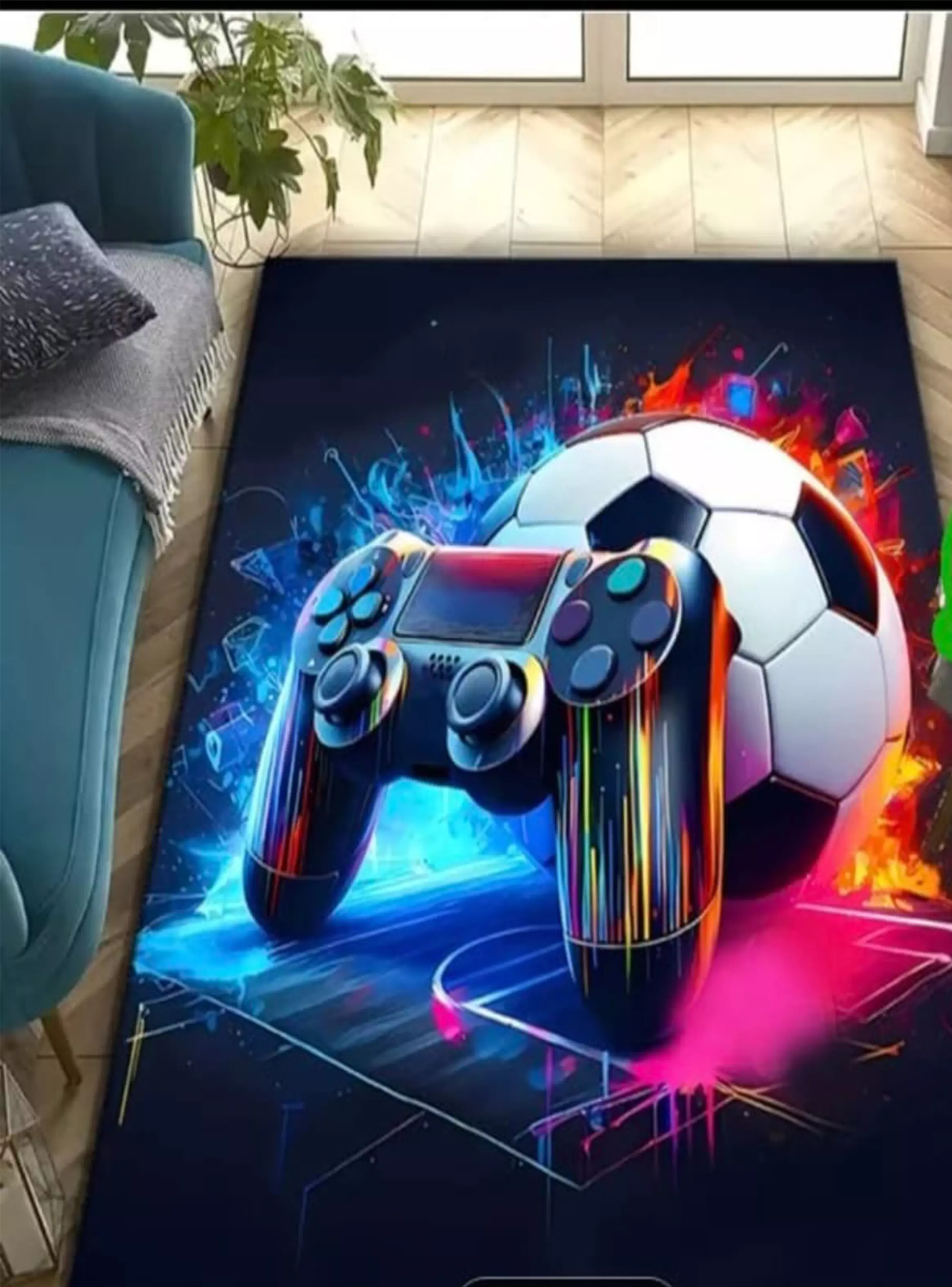Alfombra juvenil 3D Gamer-Gaming and soccer-1