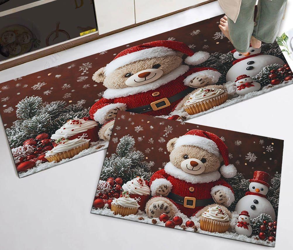 Set de 2 Alfombras Navideñas para Cocina Oso navideño-1