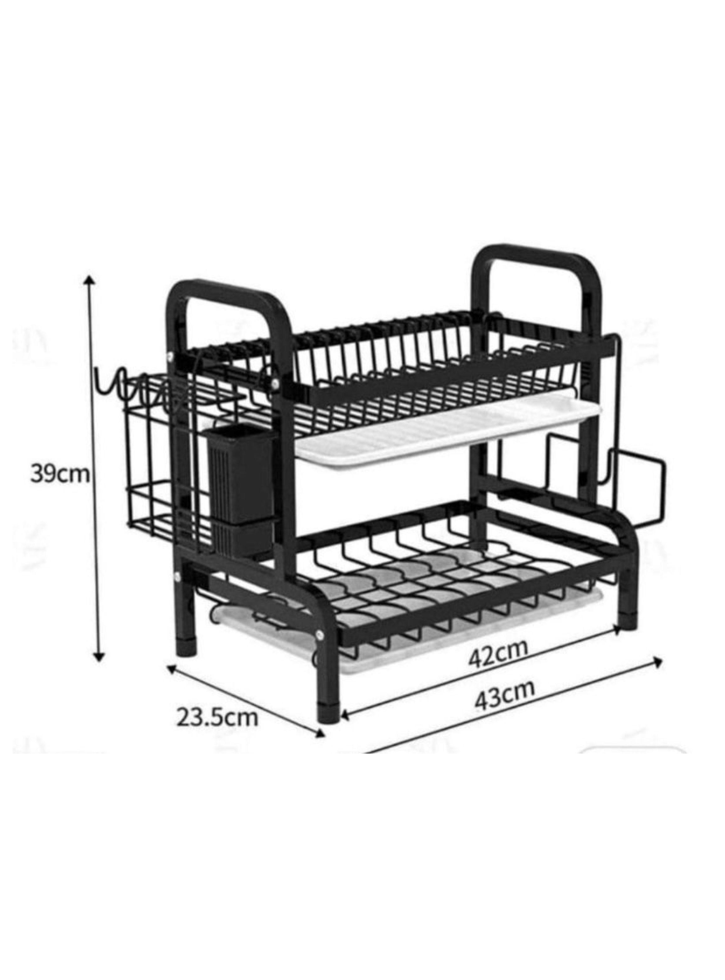 Escurridor de Loza de Dos Niveles con Porta Cubiertos y Bandeja Antigoteo – Color Negro-2