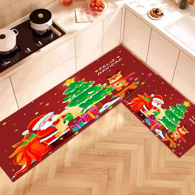 Set de 2 Alfombras Navideñas para Cocina Burdeo-0